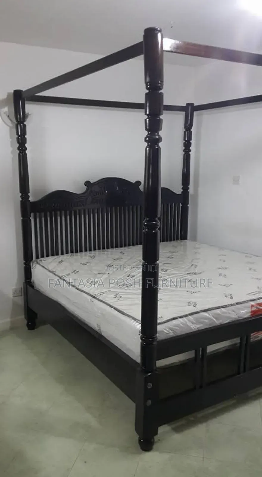 5x6 Black Four-Poster Bed - Free Delivery