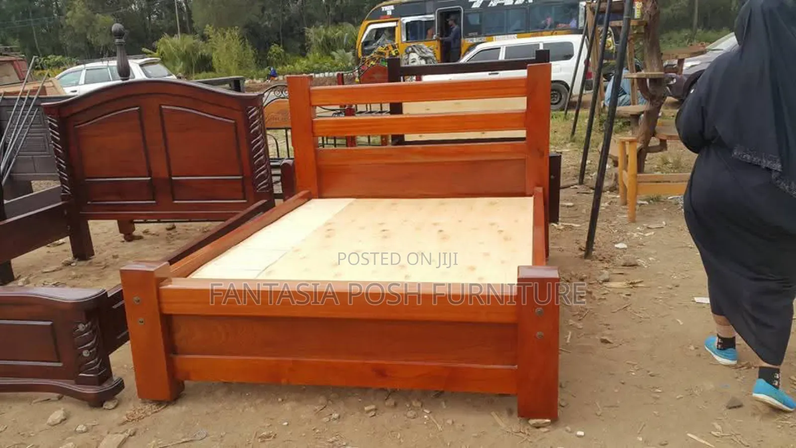 5x6 Simple Pure Mahogany Wooden Bed