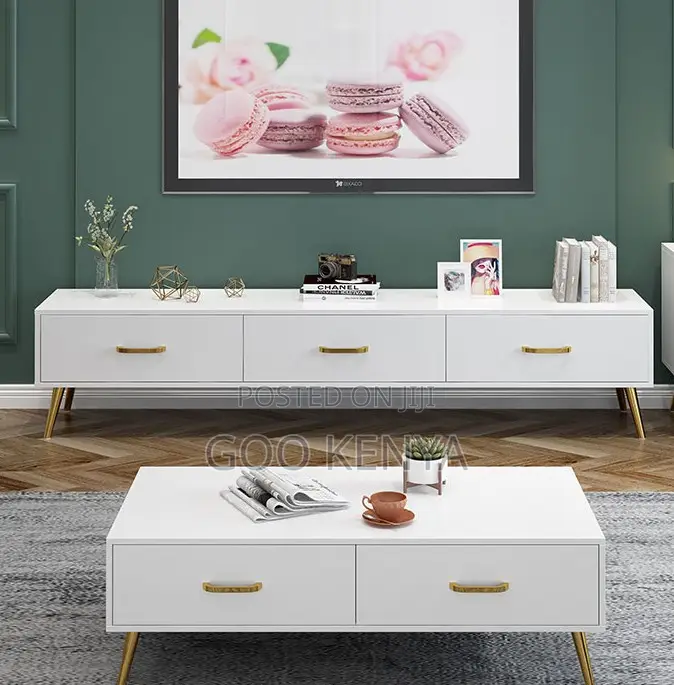 Home Tv Table Set; Wooden Nordic Coffee Table Media Stand Set