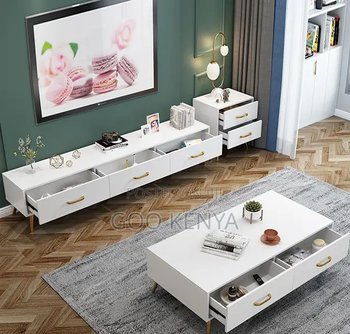 Home Tv Table Set; Wooden Nordic Coffee Table Media Stand Set