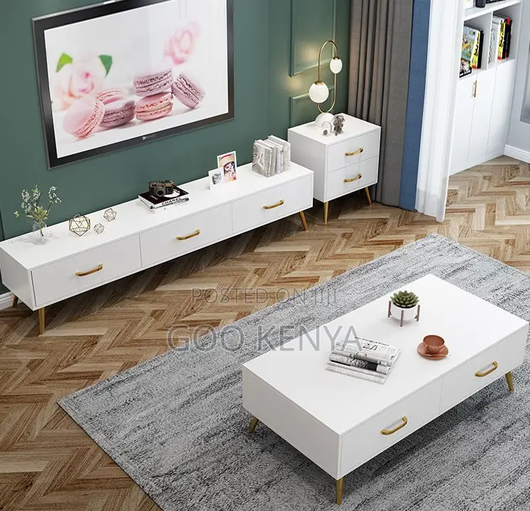 Home Tv Table Set; Wooden Nordic Coffee Table Media Stand Set
