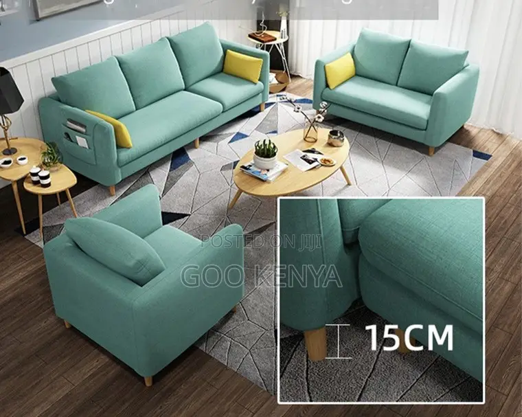 Home Sofa; Modern Wooden-Leg Modular Fabric Sofa Set for Five People