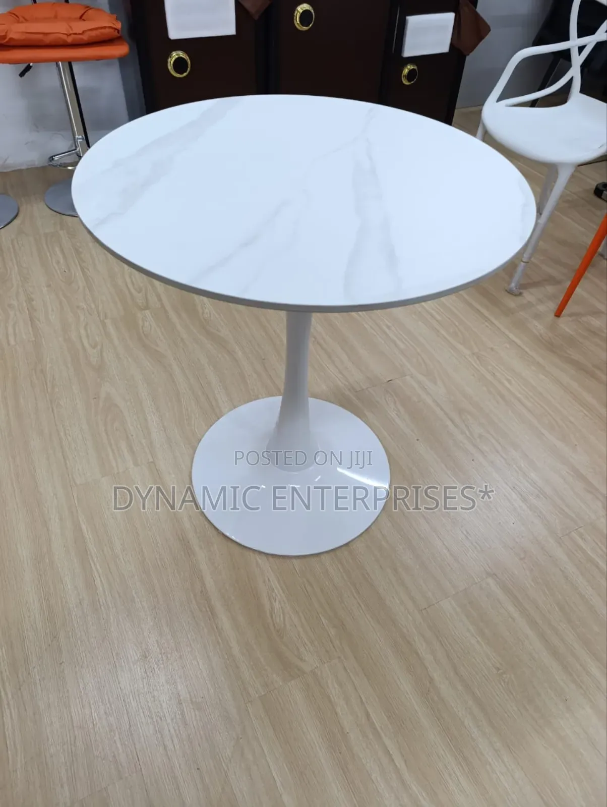 Round White Marble (Or Marble-Look) Top Pedestal Dining Table