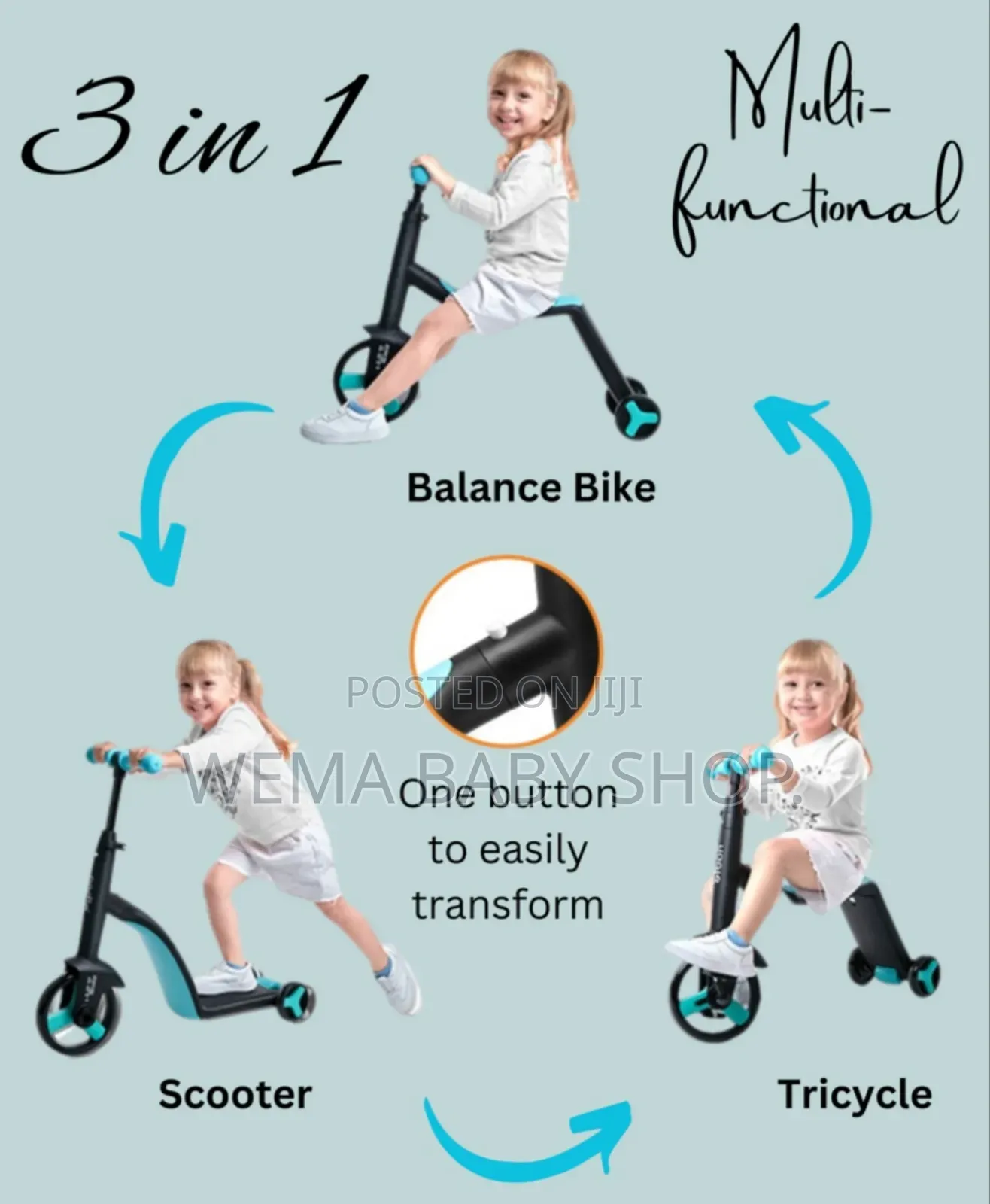 3-in-1 Kids Scooter and Bike (Scooter, a Balance Bike, and a Tricycle)