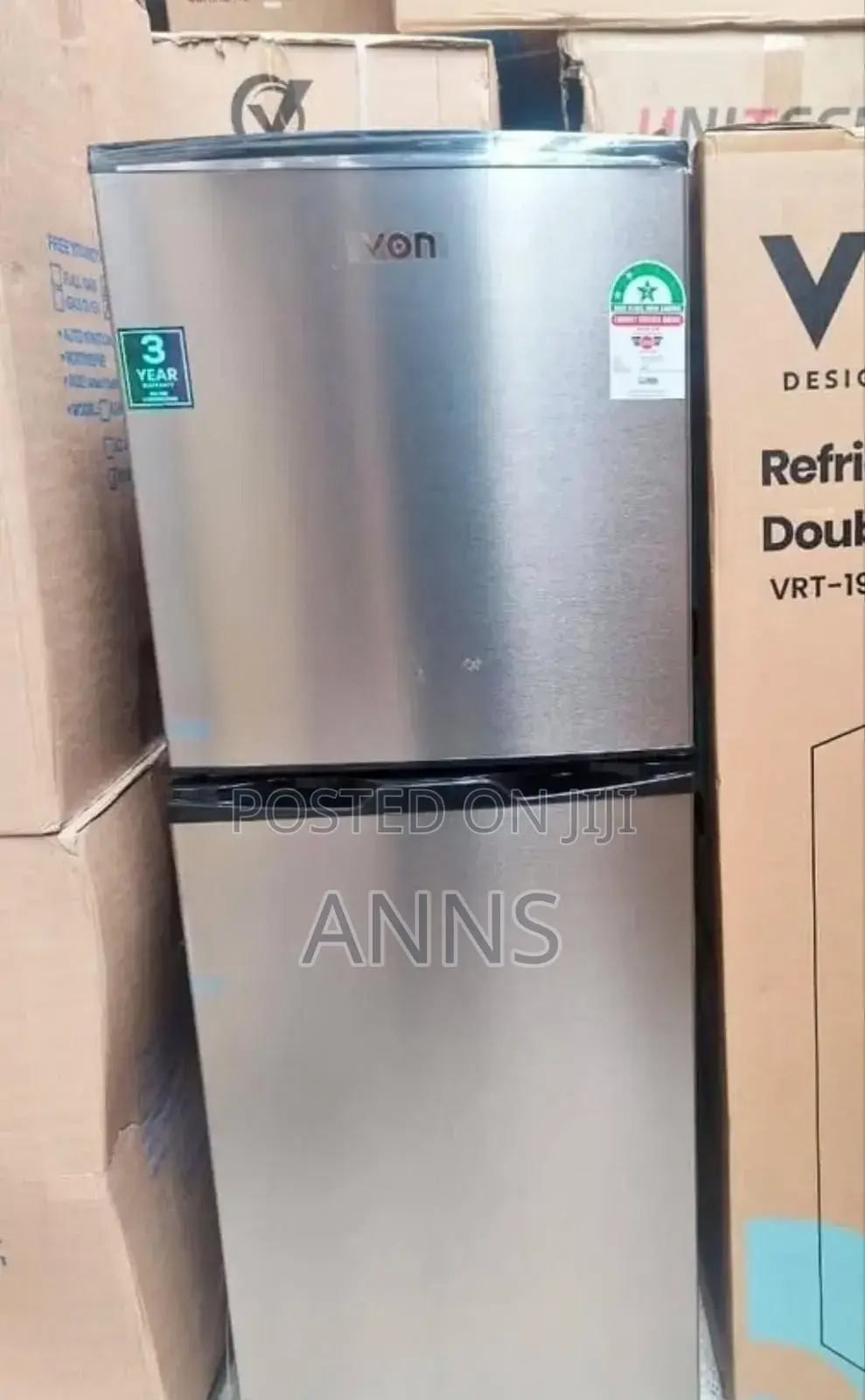 Von 195 Litres Double Door Refrigerator (Silver Body)