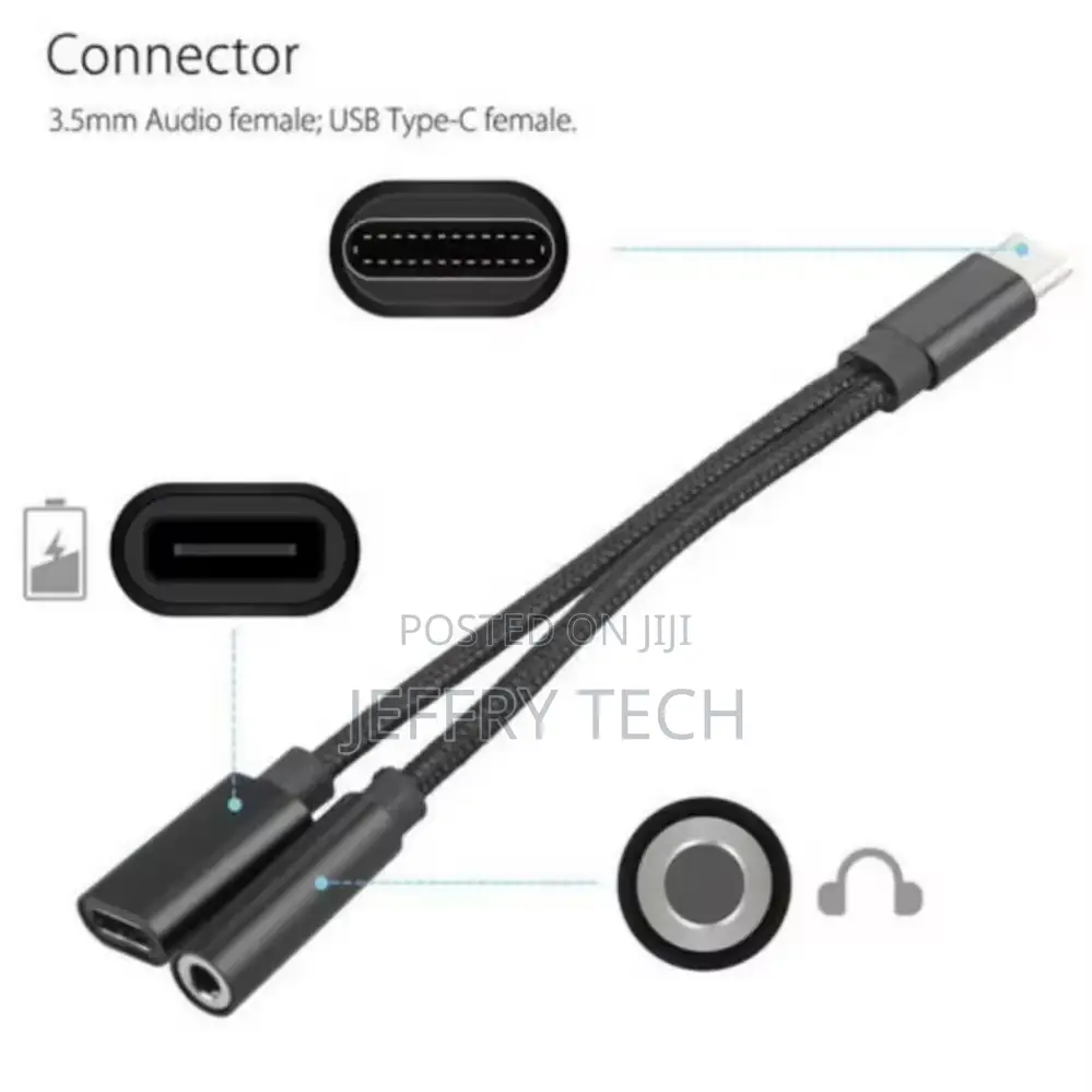 2-in-1 Usb Type C Adapter With 3.5mm Jack 20v 2.25a Output Otp Protec