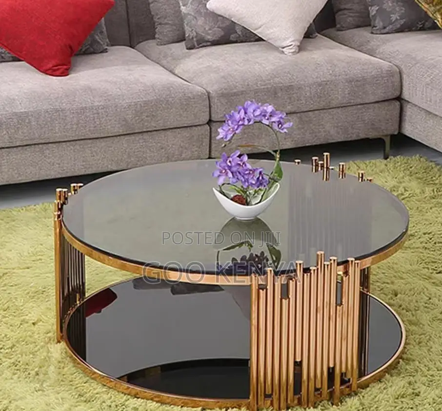 Home Table; High-End Marble Center Table With Golden Steel Base