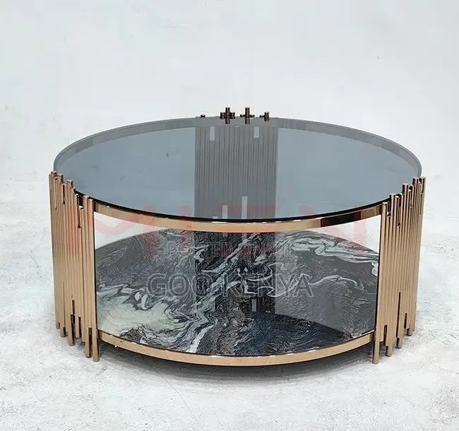 Home Table; High-End Marble Center Table With Golden Steel Base