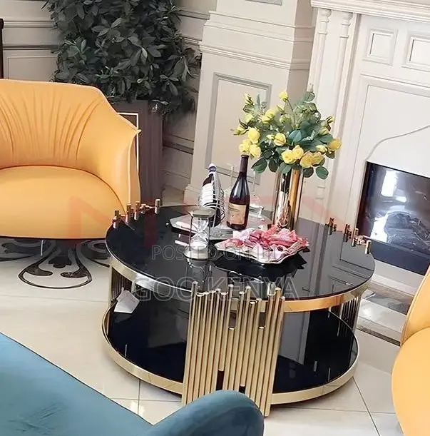 Home Table; High-End Marble Center Table With Golden Steel Base