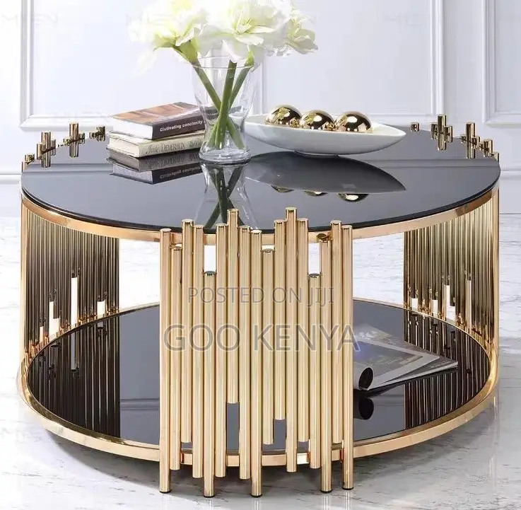 Home Table; High-End Marble Center Table With Golden Steel Base
