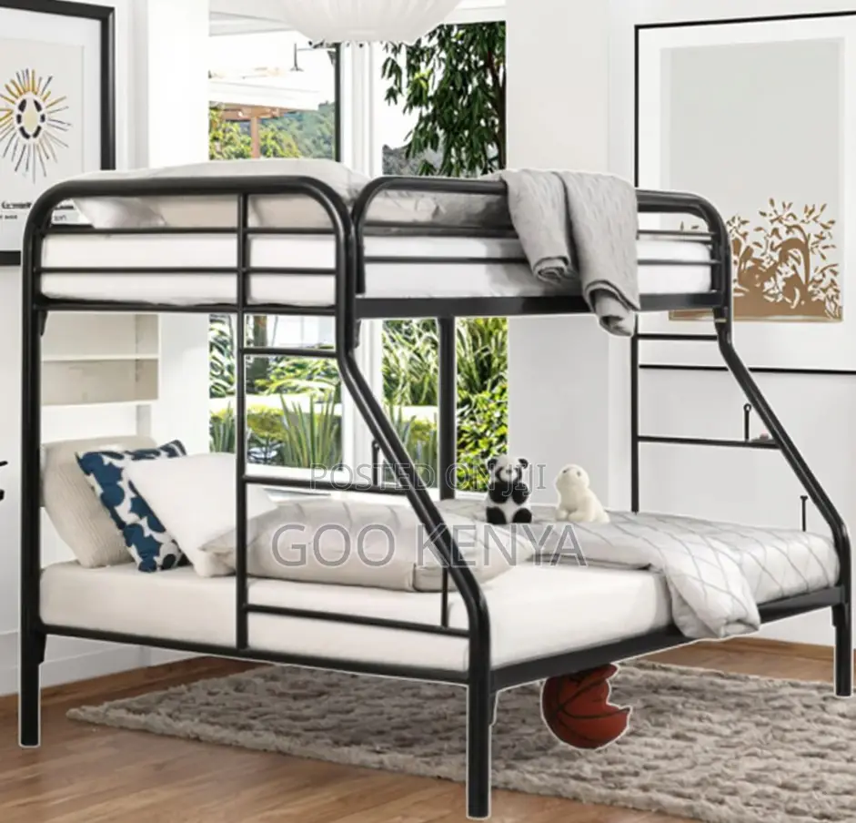 Home Bed; Twin/Full Metal Loft Bunk Bed Set for Hospitality Use