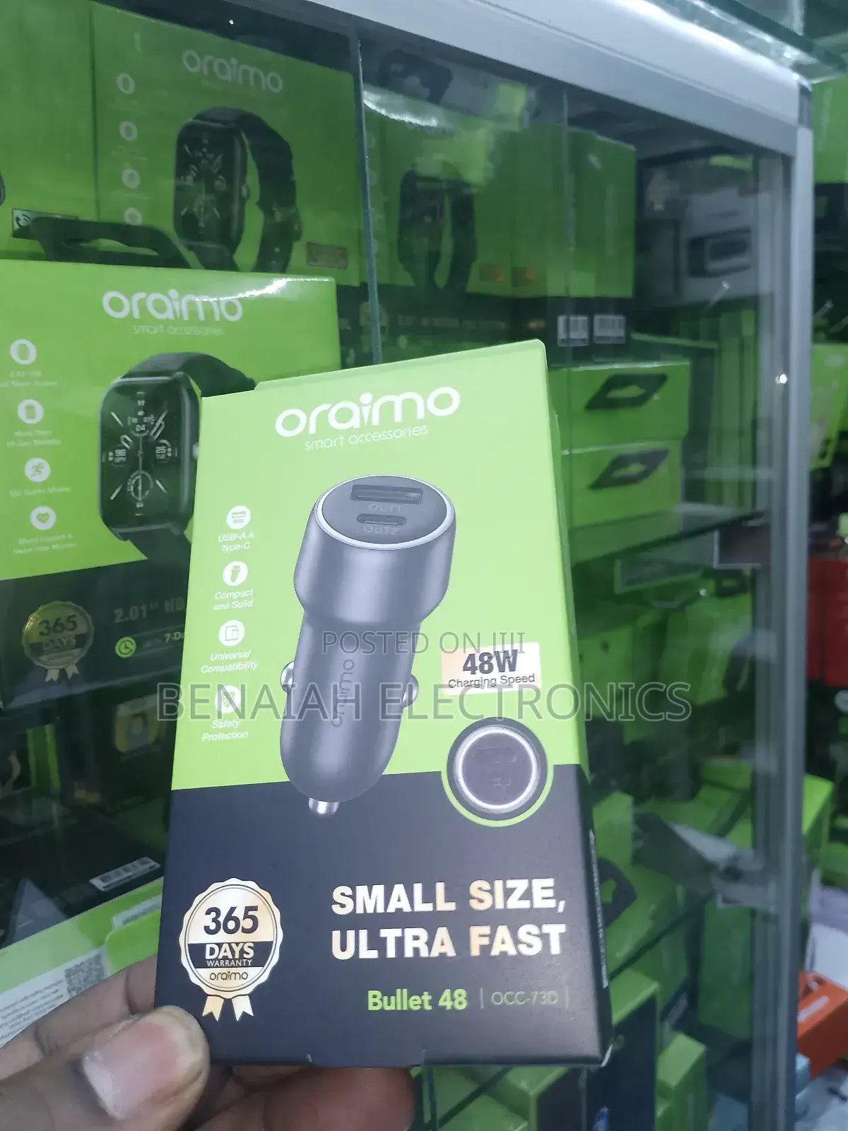 Oraimo Car Phone Charger 48 Watts Speed With Lighting Type Cable 5a