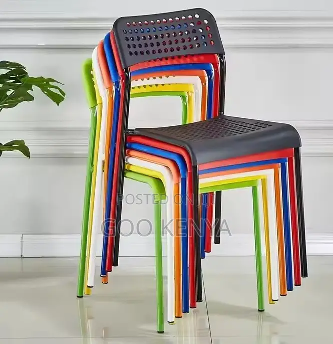 Home Chair; Heavy-Duty Modern Colorful Pp Stack Chair With Metal Legs