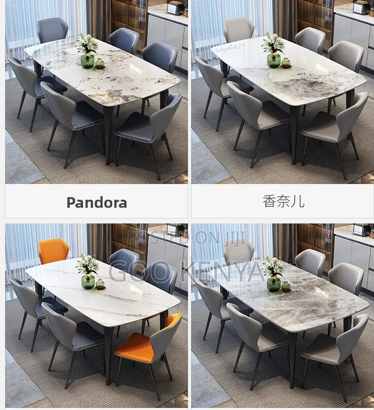 Home Dining Set; Modern 6 Seater Metal Marble Dining Set for Home