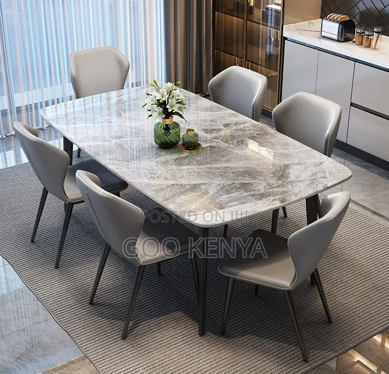Home Dining Set; Modern 6 Seater Metal Marble Dining Set for Home
