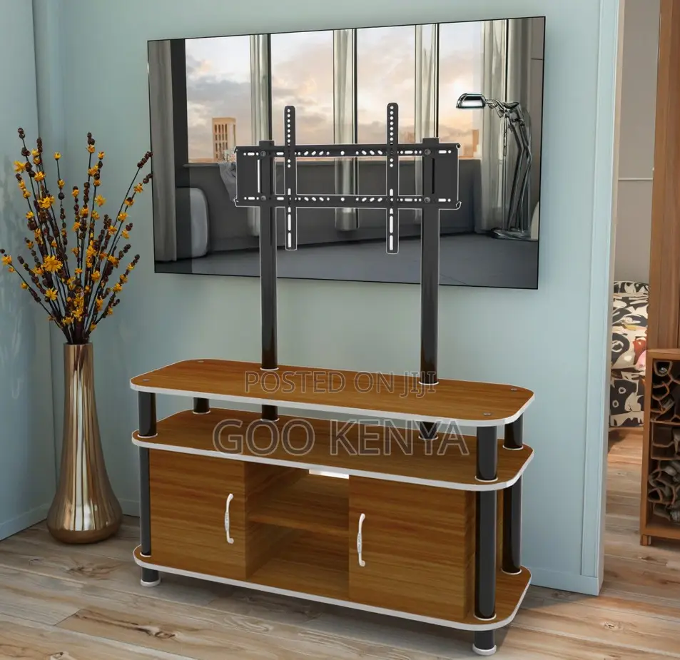 Home Tv Stand; Modern Wooden Floor Tv Unit and Mount for Living Room