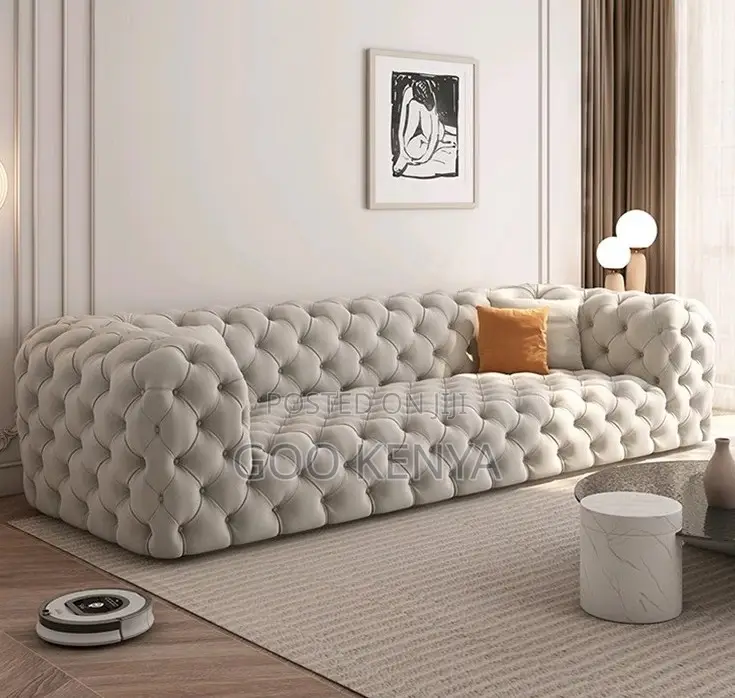 Home Sofa; Modern Chesterfield 3-Seater Tufted Sofa With Steel Base