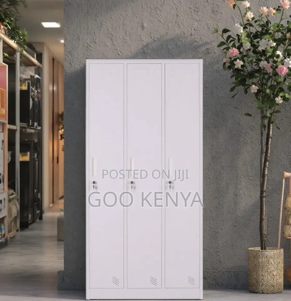 Home Wardrobe; Durable 3-Door Steel Locker for Gym and Office