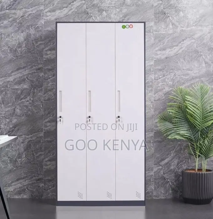 Home Wardrobe; Durable 3-Door Steel Locker for Gym and Office