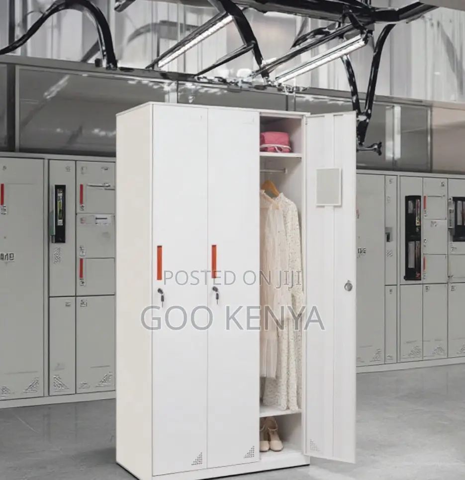 Home Wardrobe; Durable 3-Door Steel Locker for Gym and Office
