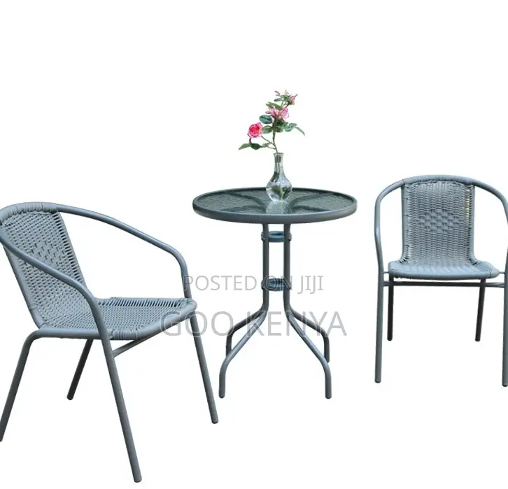 Home Table; Durable Garden Wicker Glass Top Table and Chair Set