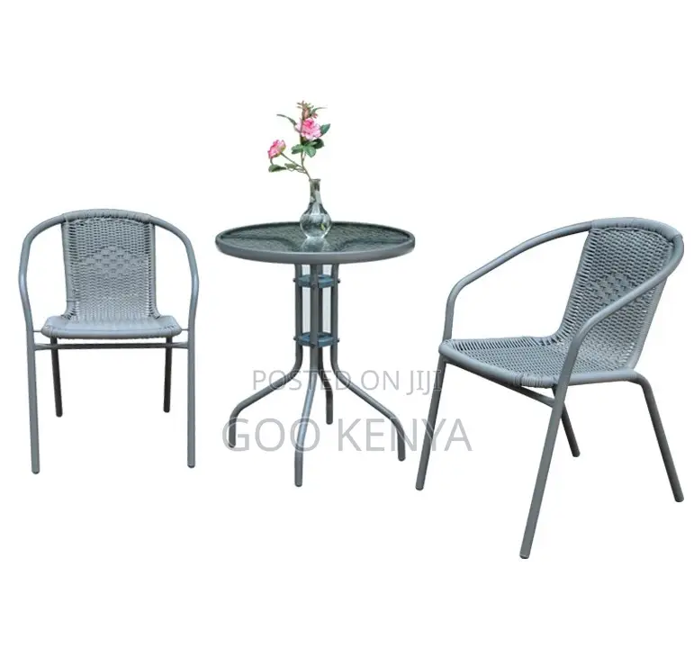 Home Table; Durable Garden Wicker Glass Top Table and Chair Set