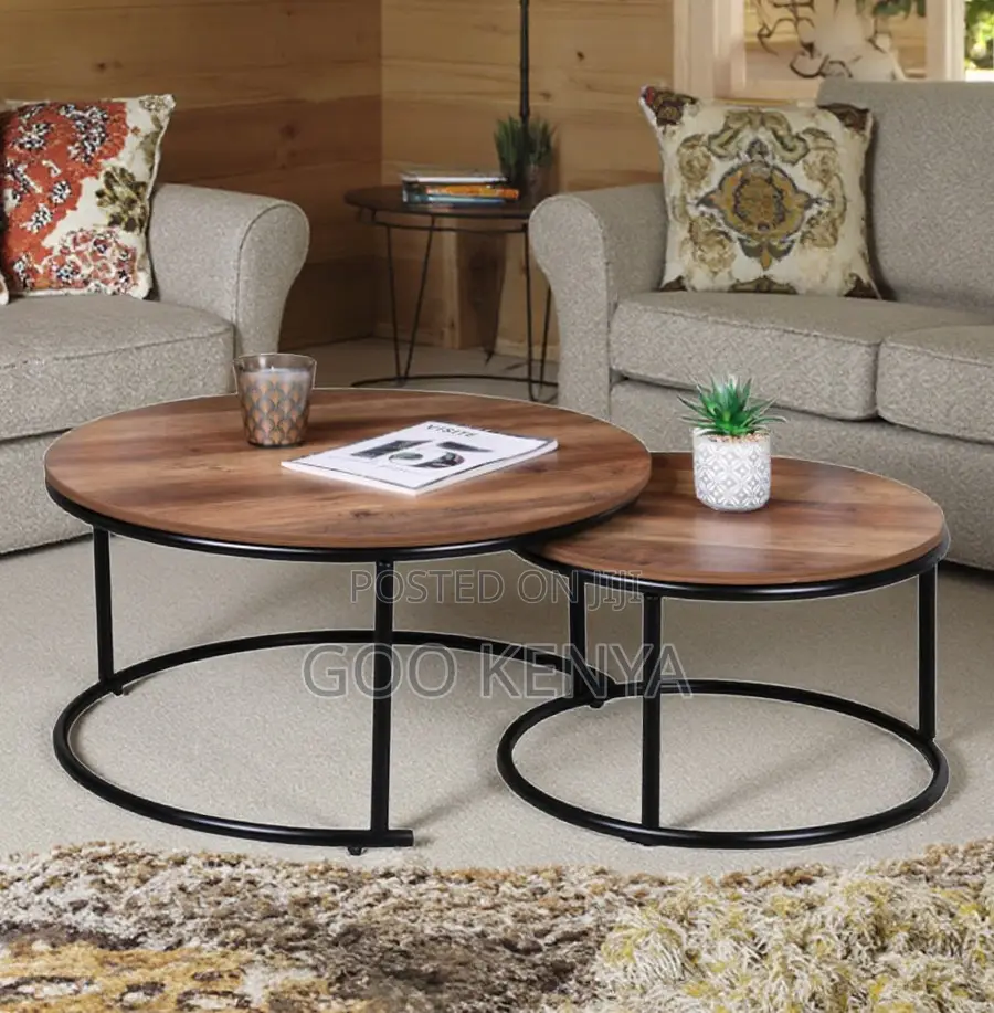 Home Table; MDF Wood Top Coffee Table Set With Industrial Design