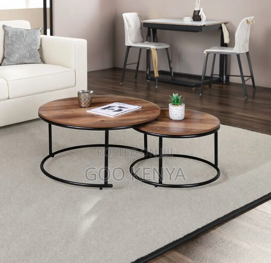 Home Table; MDF Wood Top Coffee Table Set With Industrial Design