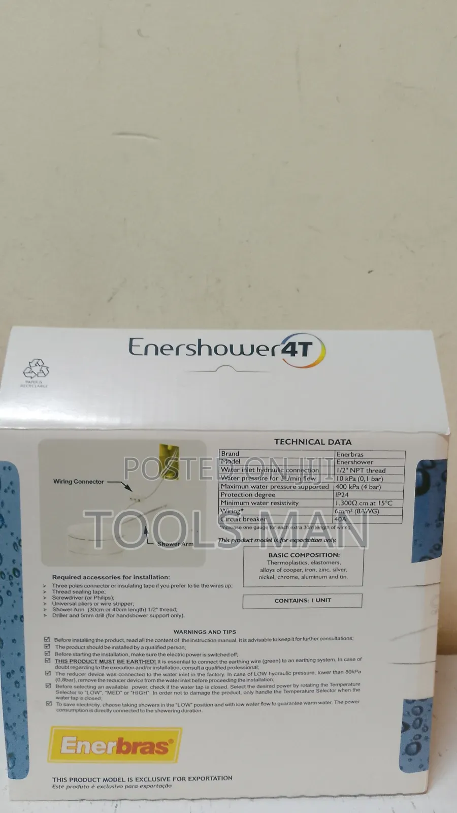 Enerbras Enershower 4t Electric Shower Head.