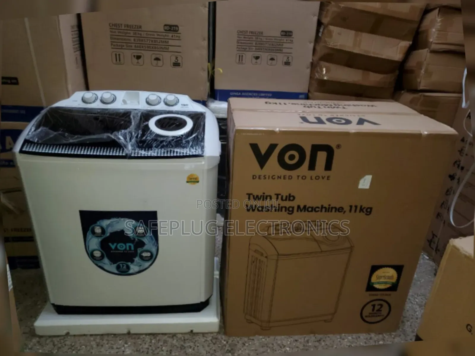Von 11kg Twin Tub Washer (White) - Semi-Automatic | Spin Dryer |