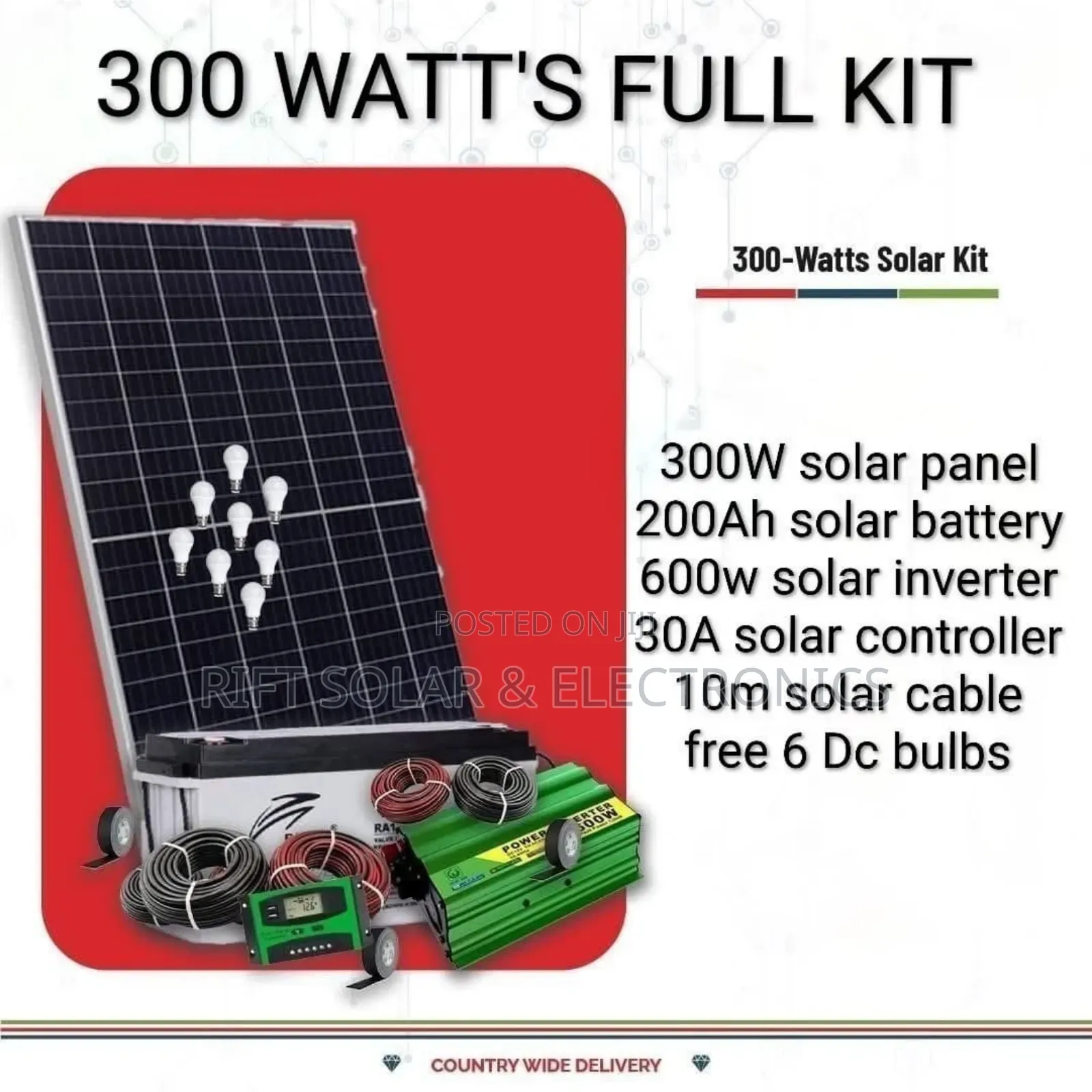300 Watts Solar - 200ah Battery - 600w Inverter - 30a Controller Kit
