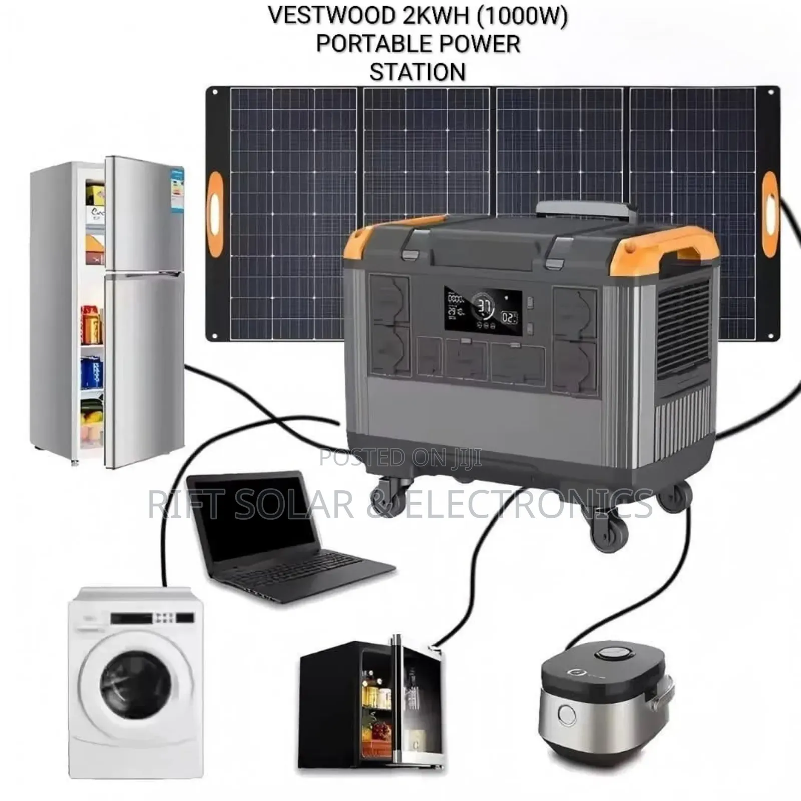 2kw - 1000w Vestwood Power Station Plus Free 10 Metres Solar Cables