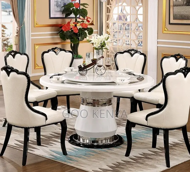Home Dining Set; Premium Leather Dining Chair Set With Marble Table