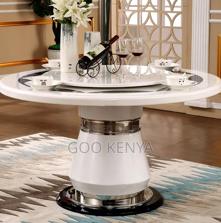 Home Dining Set; Premium Leather Dining Chair Set With Marble Table