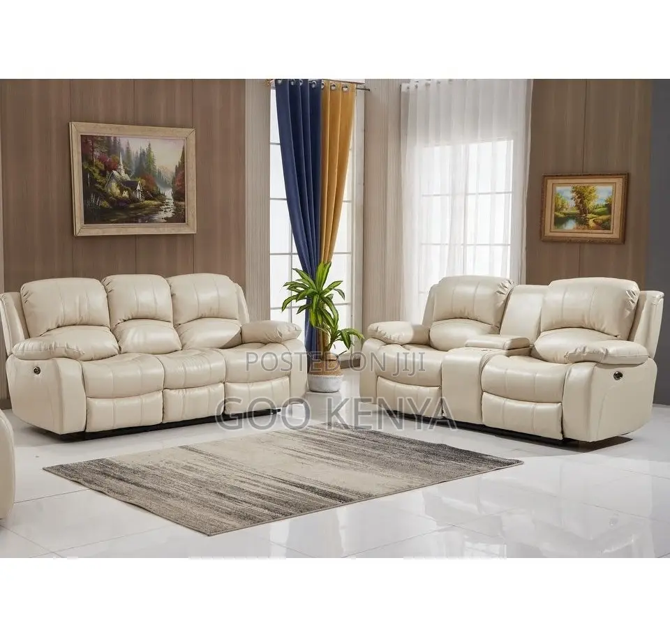 Home Sofa; 5-Seater Home Living Room Leather Recliner Set in White
