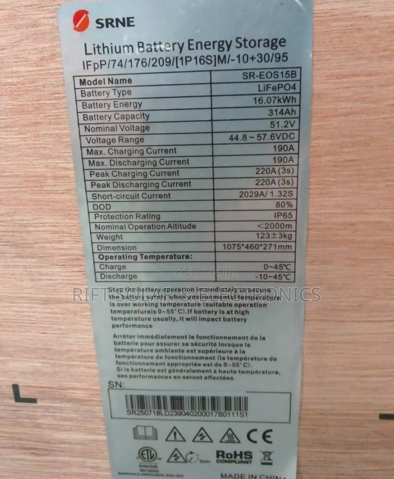 Srne 16kwh - 51.2v Heavy Duty Lithium Ion Lifepo4 Battery 8000 Cycle