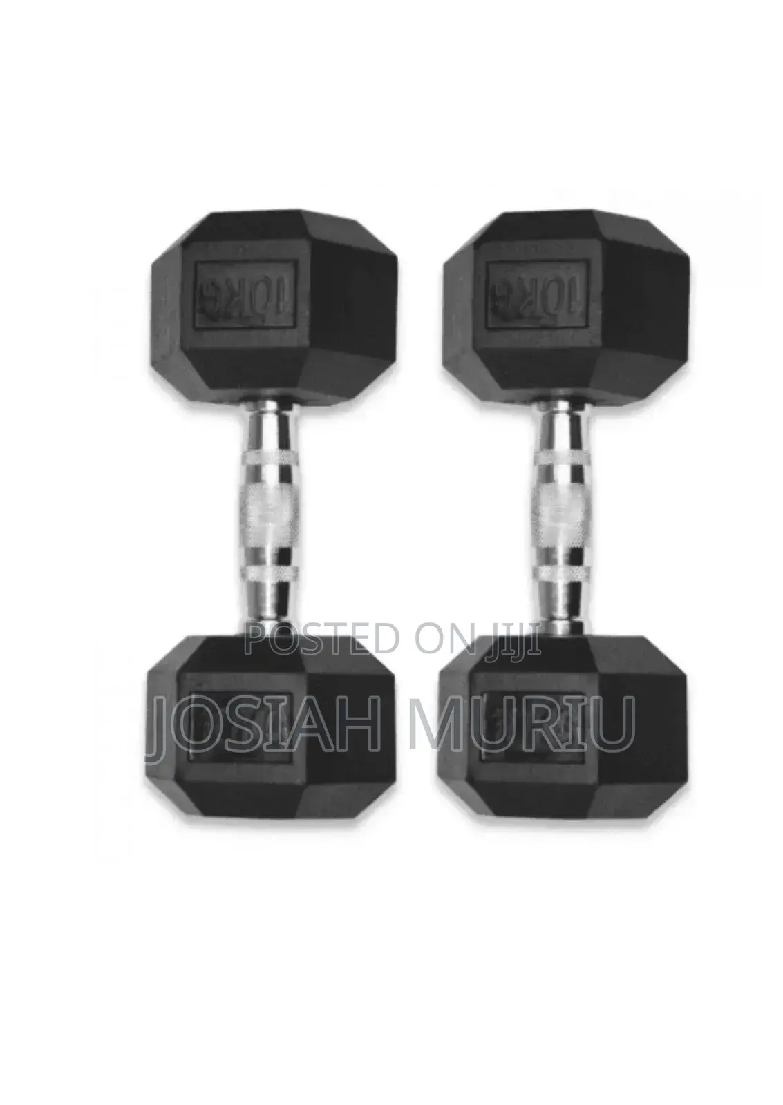 10kg Black Rubber Hexagonal Dumbbells Pair