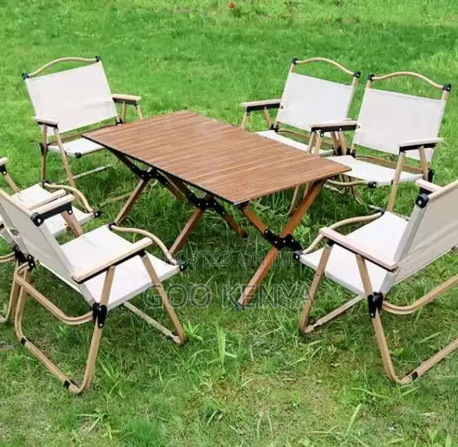 Home Chair; Portable Wood-Grain Metal Picnic Outdoor Chair