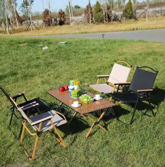 Home Chair; Portable Wood-Grain Metal Picnic Outdoor Chair