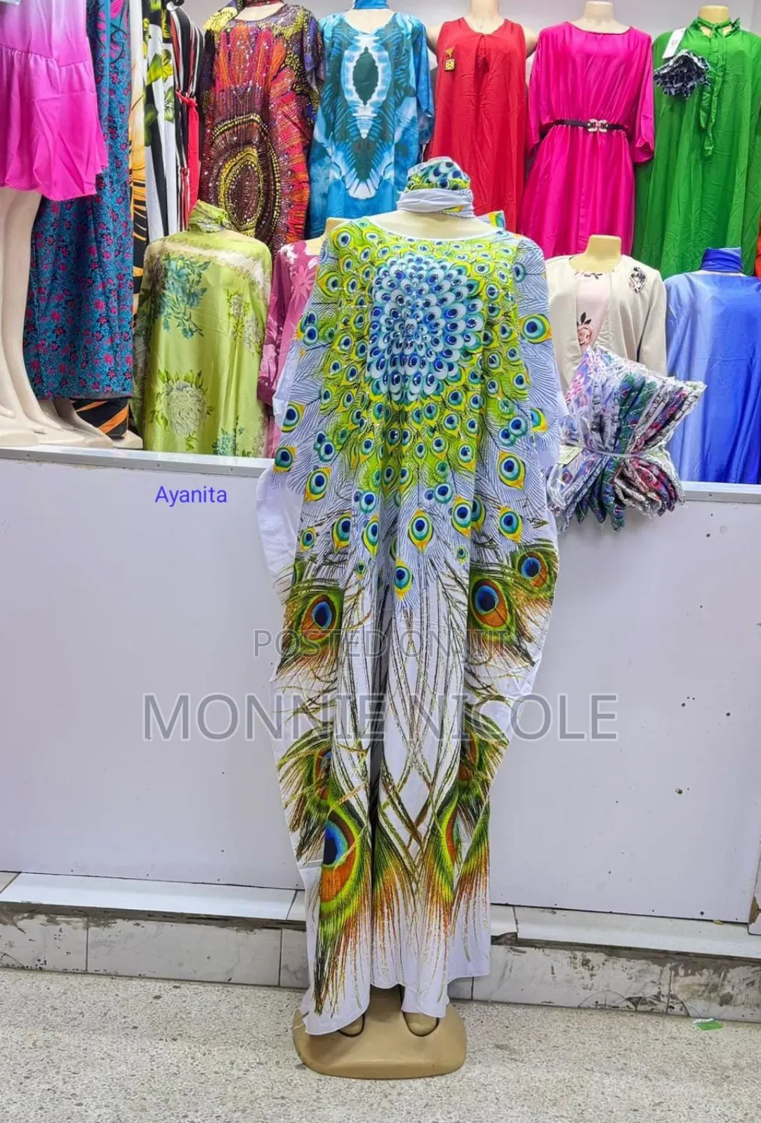 Trendy Peacock Print Dera With Scarf