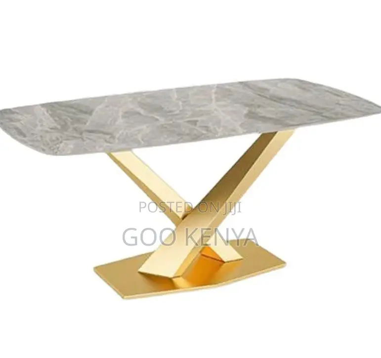 Home Dining Set; Elegant Marble Dining With Stainless Steel Gold Legs