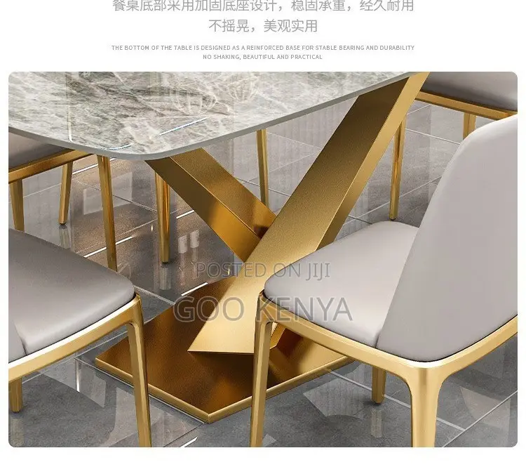 Home Dining Set; Elegant Marble Dining With Stainless Steel Gold Legs