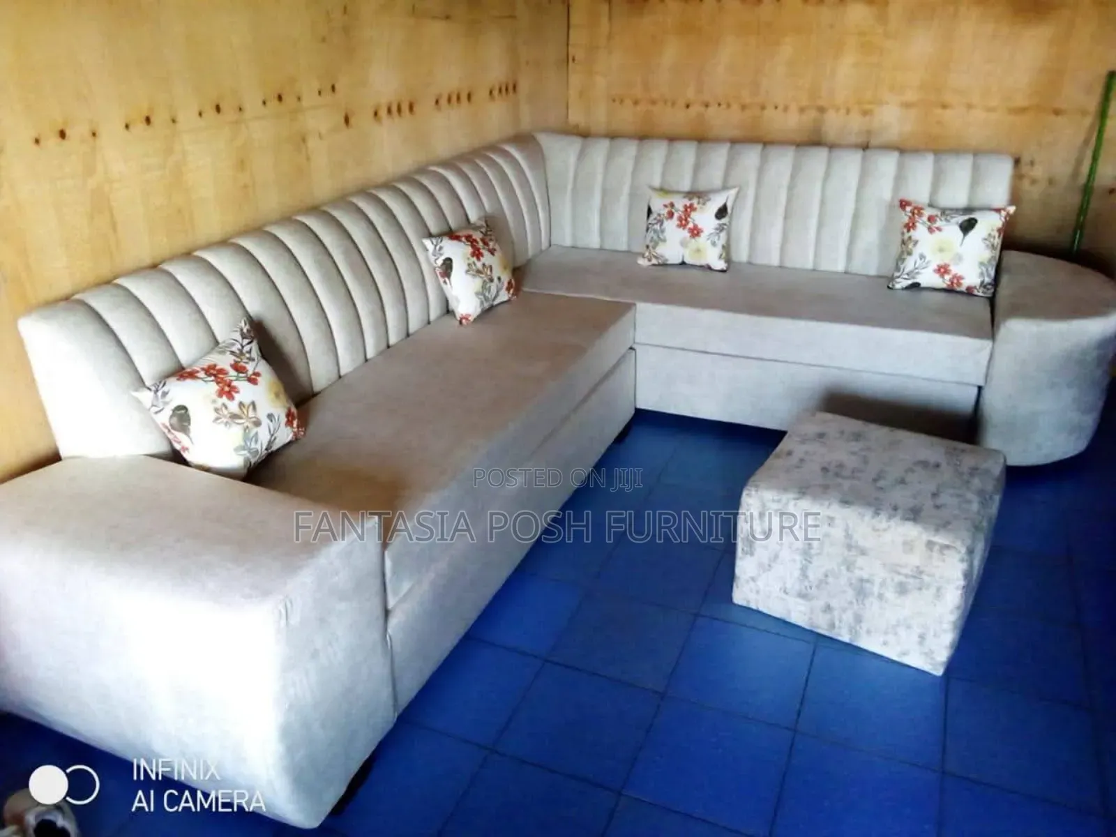 Elegant Light-Grey L-Shaped Sofa Set