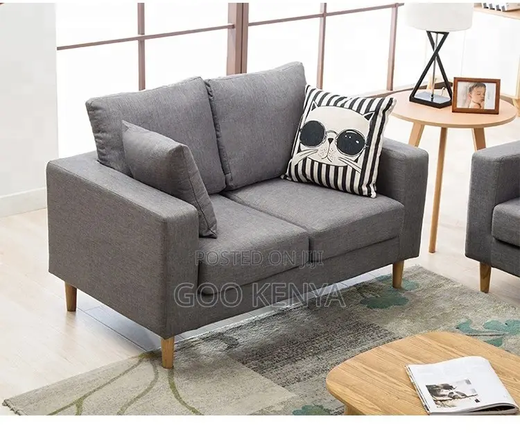 Home Sofa; 2-Seater Wooden-Leg Fabric Love-Seat Home Sofa