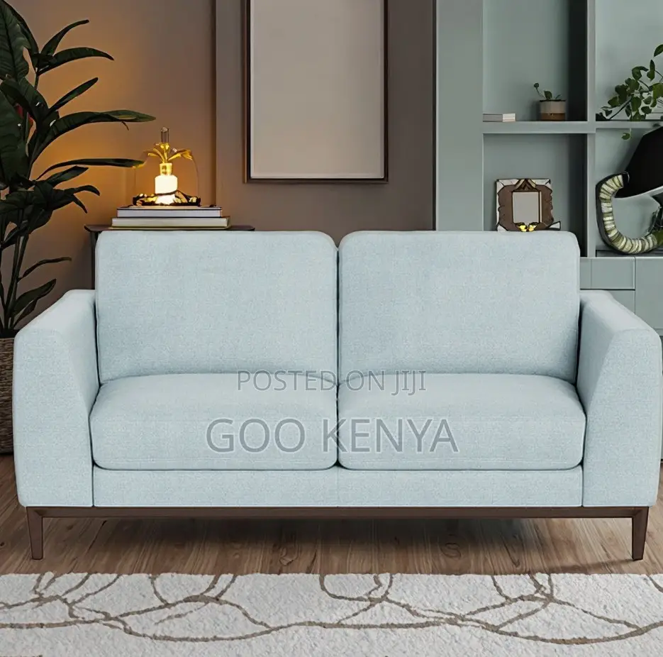 Home Sofa; 2-Seater Wooden-Leg Fabric Love-Seat Home Sofa