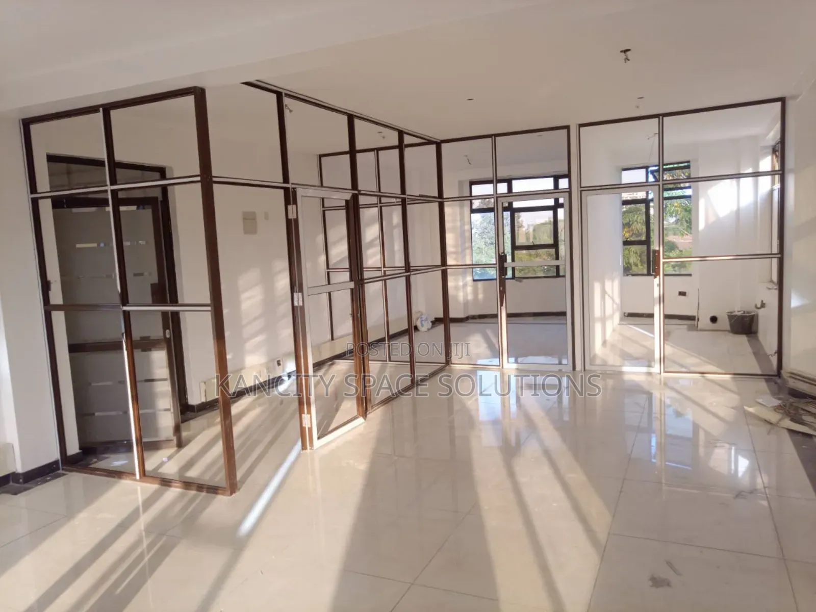 Brown Aluminum Frame Partition and Glass