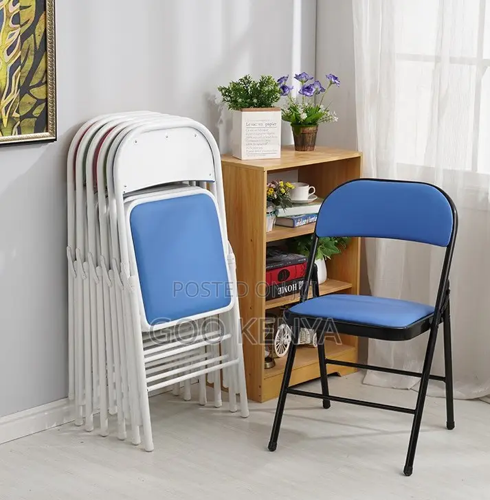Home Chair; Modern Leather Folding Dining Chair - Durable Metal Frame