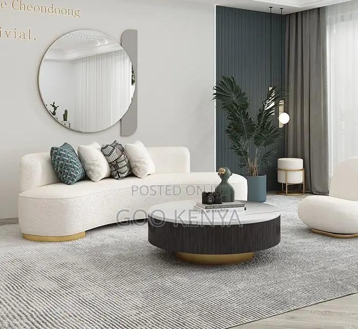 Home Sofa; Curved Fabric Sofa Space-Saving Design for Small Apartments