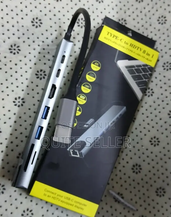 Hdmi-Compatible/ Reader/Rj45 Usb Hub Type-C to HDTV 8 in 1 Adapter