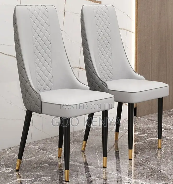 Home Chair; Nordic Dining Chair With Leather Upholstery and Metal Legs